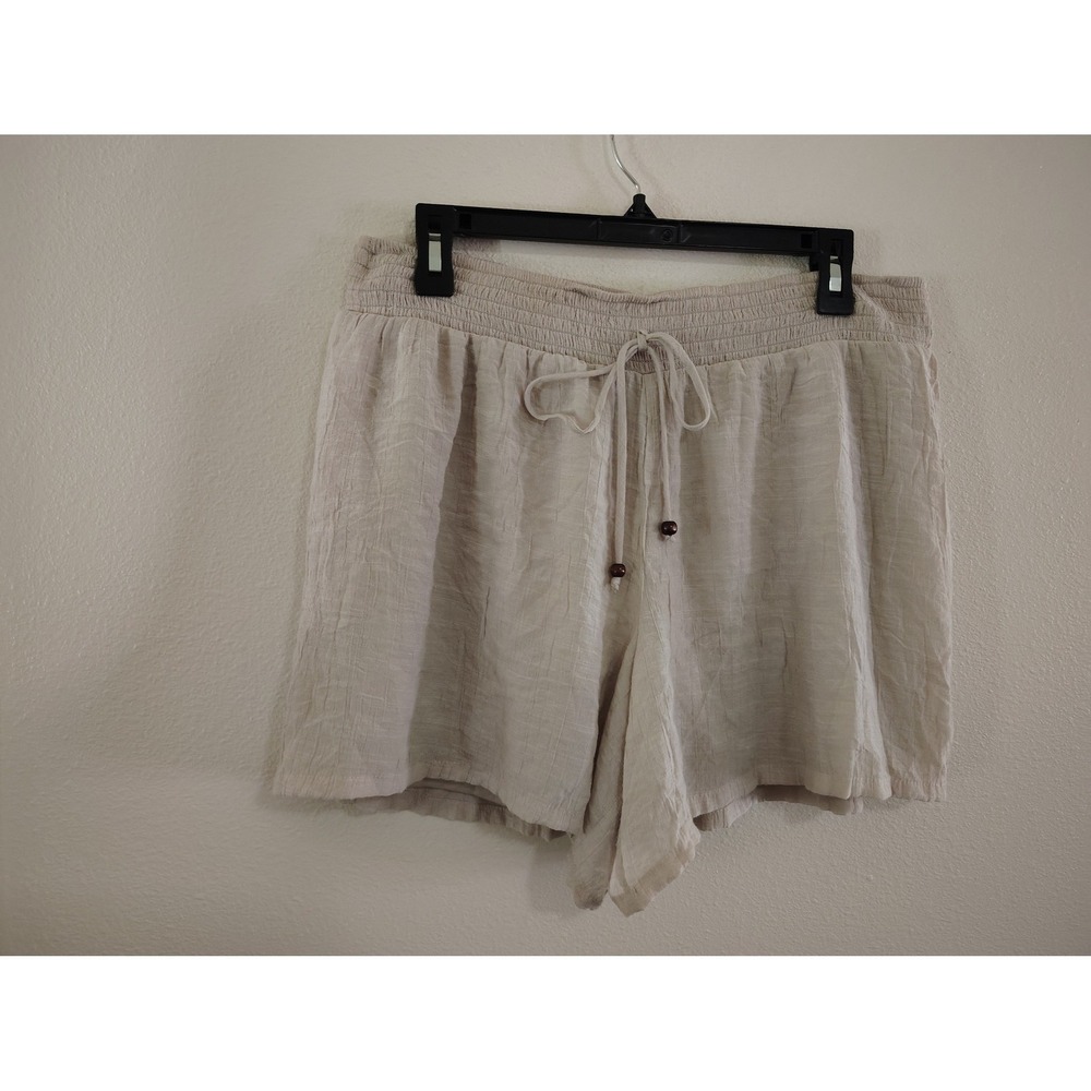 Apt. 9 Womens Beige Smocked Waist‎ Drawstring Casual Shorts Size L Wood Beads
